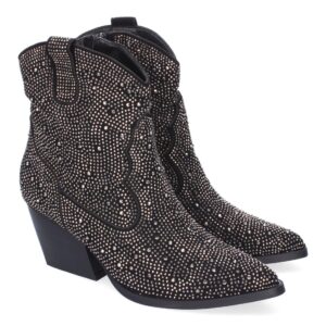 Botines de Tacón Cubano para Mujer, Adornos Brillantes