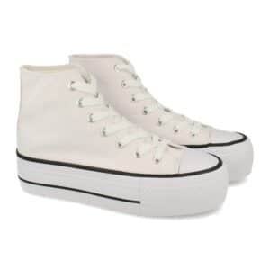 Zapatilla Abotinada de Plataforma con Cordones en Blanco