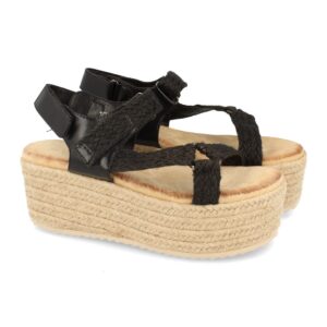 Sandalia de Plataforma con Yute en Negro