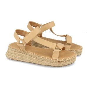 Sandalia de Yute con Velcro en Beige