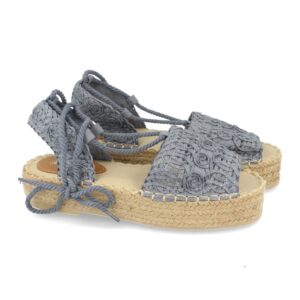 Sandalia Plana de Yute con Cordones en Azul