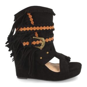 Botin de Cuña con Flecos y Hebilla en Negro