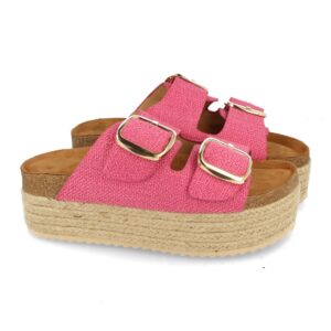 Sandalia de Plataforma con Hebillas en Fucsia