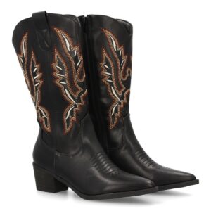 Bota cowboy alta con diseños bordados en Negro