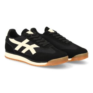 Zapatilla retro para mujer con suela dentada en Negro