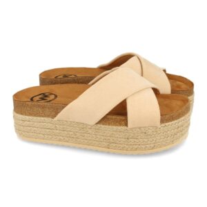 Sandalia de Plataforma con Palas Cruzadas en Beige