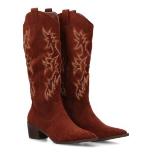 Botas camperas caña alta y bordados en Marrón