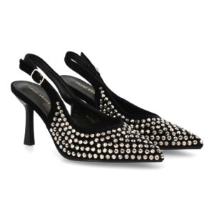 Zapato de salón punta fina y pedrería en Negro