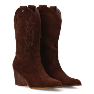 Bota Campera con Tacón y Grabado en Caña en Marrón