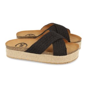 Sandalia Plana con Planta Anatomica y Yute en Negro