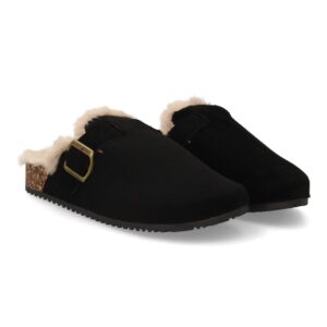 Zueco forrado cálido con hebilla para mujer en Negro