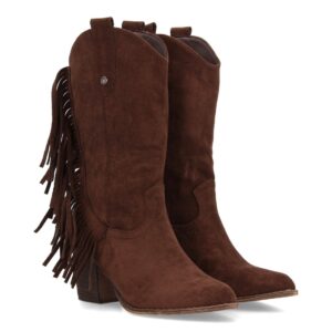 Bota cowboy con flecos laterales en Café
