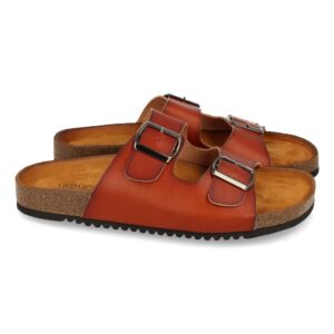 Sandalia Plana Anatomica con Hebillas en Camel