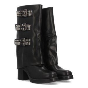 Bota alta con hebillas metálicas en Negro