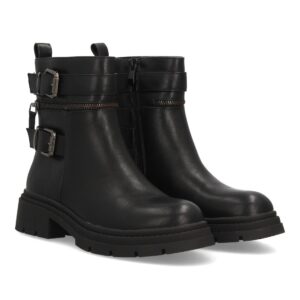 Botas moteras mujer con cremalleras y hebillas en Negro