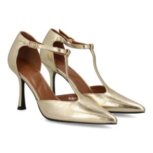 Zapato de salón con tacón alto y punta afilada en Oro