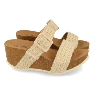 Sandalia de Cuña con Palas de Esparto en Beige