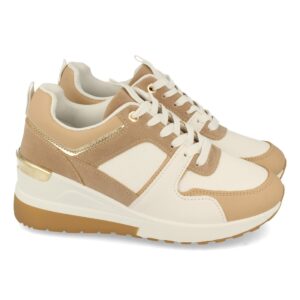 Zapatillas de Cuña con Cordones en Camel