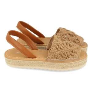 Sandalia Plana con Yute y Rafia en Kaki