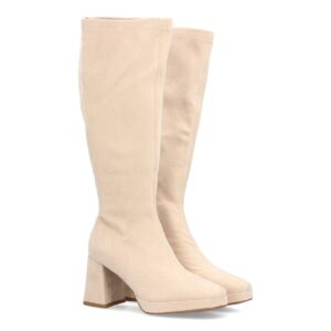 Bota alta con tacón y plataforma para mujer en Beige