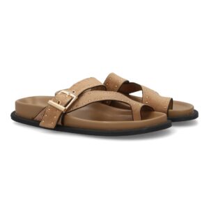 Sandalias planas con tiras cruzadas para mujer en Kaki