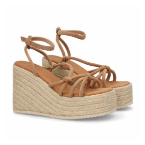 Sandalias de cuña con tiras cruzadas en Kaki