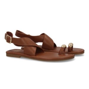 Sandalias planas elegantes mujer con adorno metálico