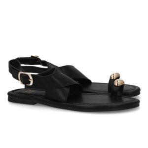 Sandalias planas elegantes mujer con adorno metálico