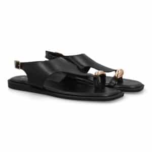 Sandalia plana moderna elegante para mujer en Negro