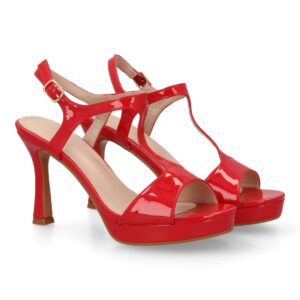 Sandalia tacón fino plataforma para mujer en Rojo