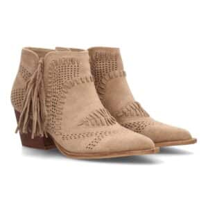 Botín cowboy calado con flecos para mujer en Beige