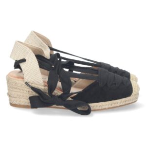 Sandalia de Cuña con Yute y Cordones en Negro