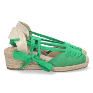 Sandalia de Cuña con Yute y Cordones en Verde