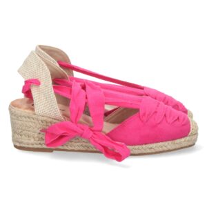 Sandalia de Cuña con Yute y Cordones en Fucsia