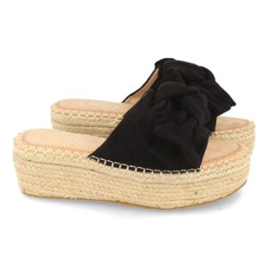 Sandalia Plana con Yute y Lazo en Negro