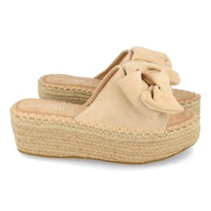 Sandalia Plana con Yute y Lazo en Beige