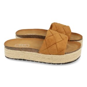 Sandalia Plana con Yute y Pala Simple en Camel