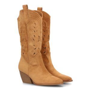 Bota alta cowboy mujer tacón y calados decorativos en