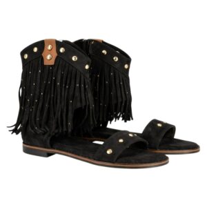 Sandalia boho flecos mujer plana en Negro