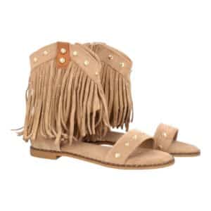 Sandalia boho flecos mujer plana en Kaki