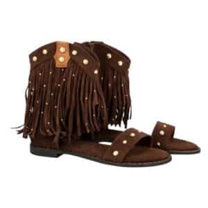 Sandalia boho flecos mujer plana en Marrón