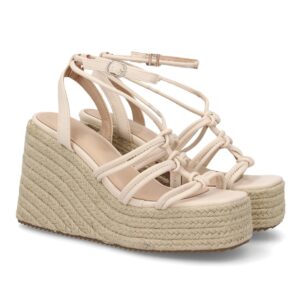 Sandalia cuña esparto tiras mujer en Beige