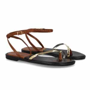 Sandalia plana tiras elegantes mujer en Camel
