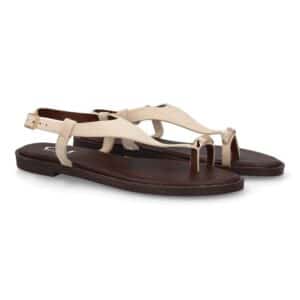 Sandalia plana empeine cubierto mujer en Beige