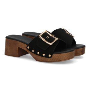 Sandalia tacon tipo zueco mujer en Negro