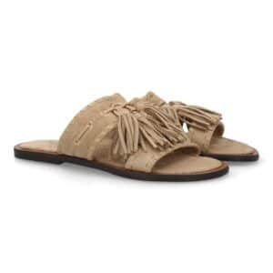 Sandalia pala mujer estilo boho con flecos en Kaki