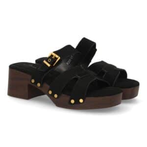 Sandalia pala mujer tacón anchocon tachuelas en Negro