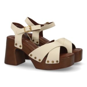 Sandalia plataforma tacón ancho para mujer en Beige