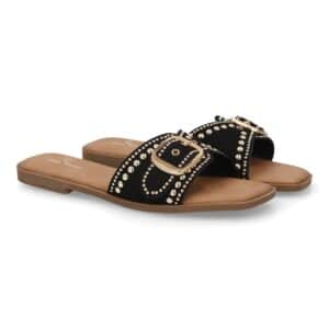 Sandalia pala mujer con hebilla decorativa en Negro