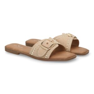 Sandalia pala mujer con hebilla decorativa en Beige